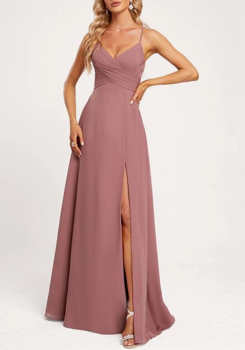 Desert Rose A-line V-Neck Floor-Length Georgette Gown