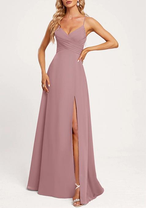 Vintage Mauve A-line V-Neck Floor-Length Georgette Gown