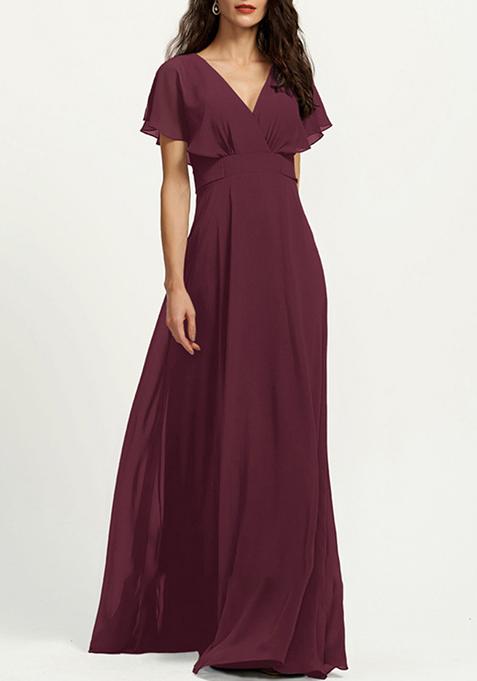 Purple A-line V-Neck Chiffon Gown