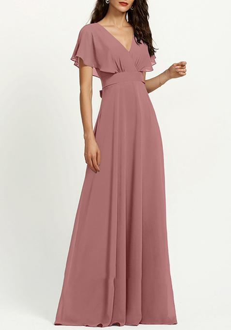 Desert Rose A-line V-Neck Chiffon Gown