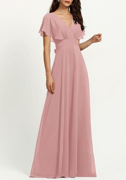 Blush Pink A-line V-Neck Chiffon Gown