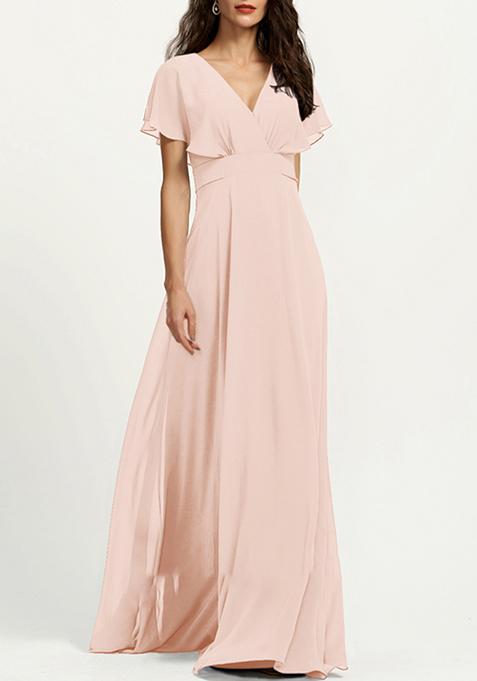 Blush Pink A-line V-Neck Chiffon Gown