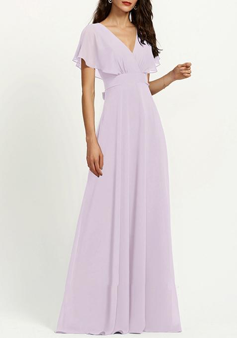 Dusty Lavender A-line V-Neck Chiffon Gown