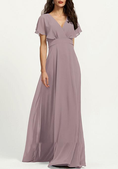 Purple A-line V-Neck Chiffon Gown