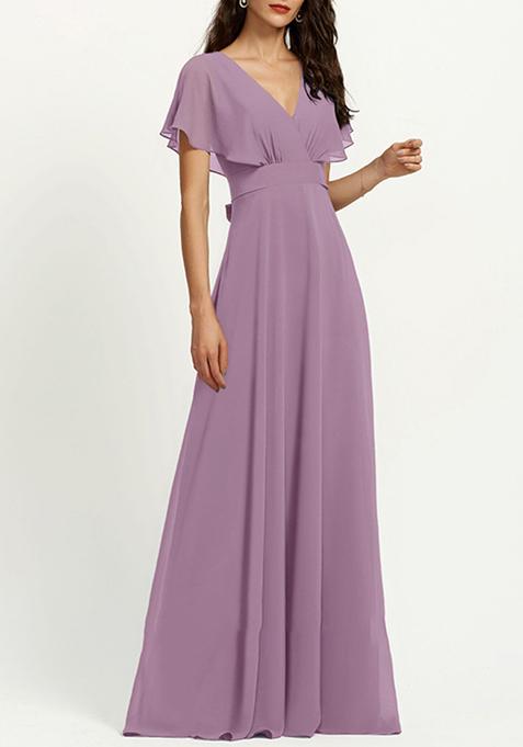 Purple A-line V-Neck Chiffon Gown