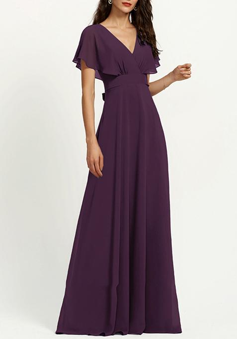 Dark Purple A-line V-Neck Chiffon Gown