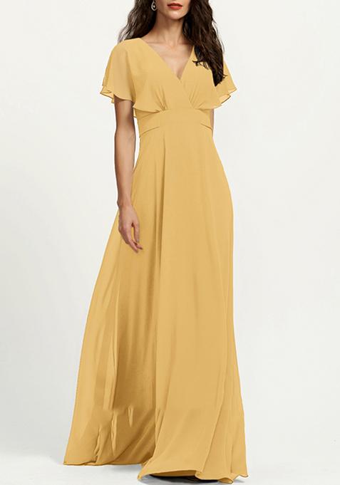 Gold A-line V-Neck Chiffon Gown