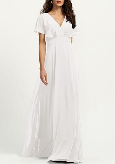 Ivory A-line V-Neck Chiffon Gown