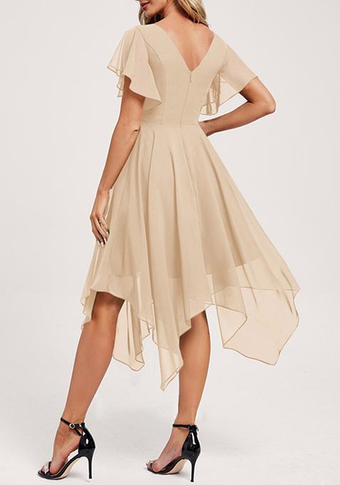 A-Line Ruched Chiffon Asymmetrical Dress Red