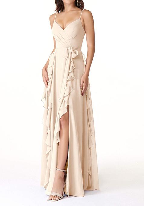 White Alabaster Flowy Ruched Chiffon Gown