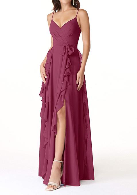 Purple Flowy Ruched Chiffon Gown