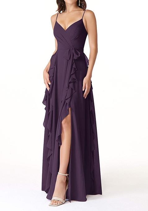 Purple Flowy Ruched Chiffon Gown