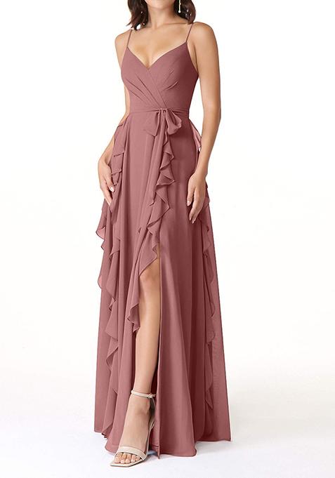 Desert Rose Flowy Ruched Chiffon Gown