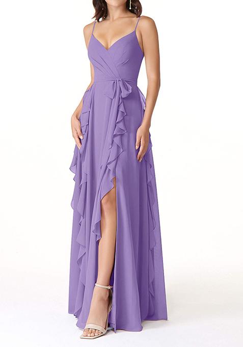 Lavender Flowy Ruched Chiffon Gown