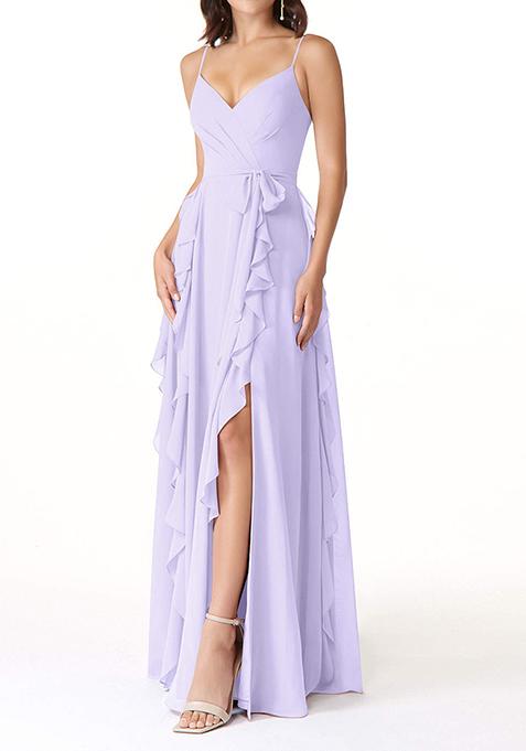 Lilac Flowy Ruched Chiffon Gown