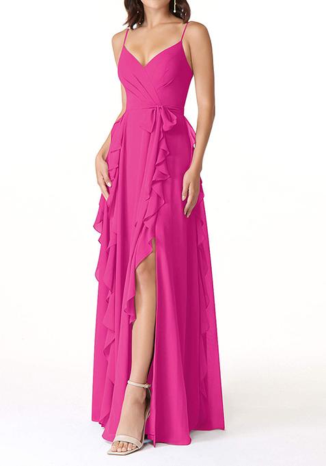 Fuchsia Flowy Ruched Chiffon Gown