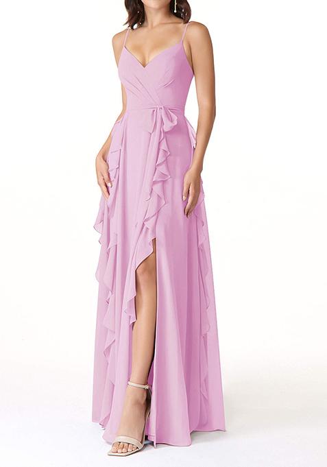 Candy Pink Flowy Ruched Chiffon Gown