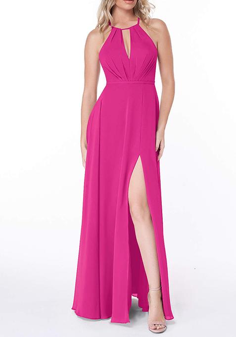 Fuchsia Flowy Pleated Chiffon Gown