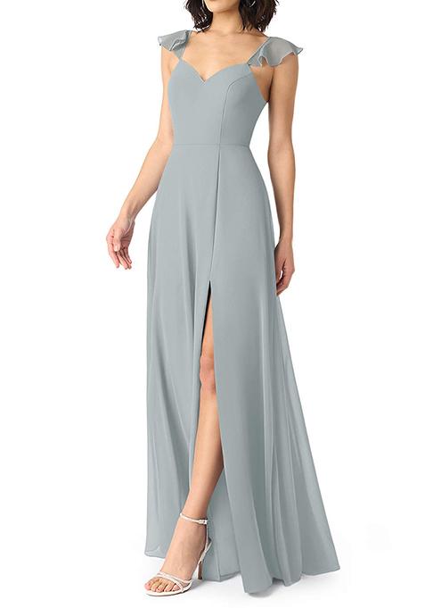 Dolphin Grey A-Line V-neck Ruched Chiffon Gown