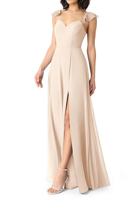 White Alabaster A-Line V-neck Ruched Chiffon Gown