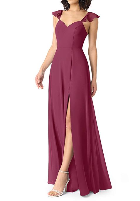 Purple A-Line V-neck Ruched Chiffon Gown