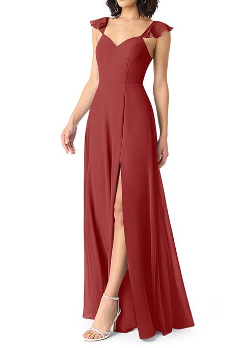 Rust A-Line V-neck Ruched Chiffon Gown