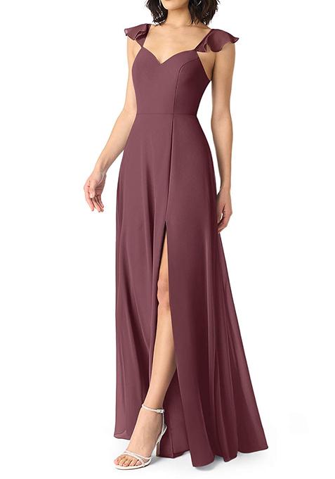 Burgundy A-Line V-neck Ruched Chiffon Gown