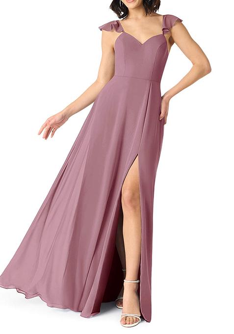 Vintage Mauve A-Line V-neck Ruched Chiffon Gown