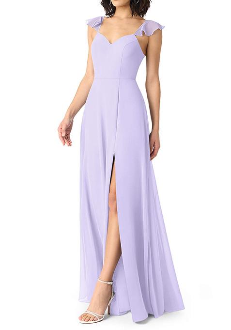 Lilac A-Line V-neck Ruched Chiffon Gown