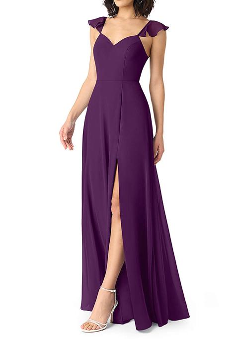 Purple A-Line V-neck Ruched Chiffon Gown