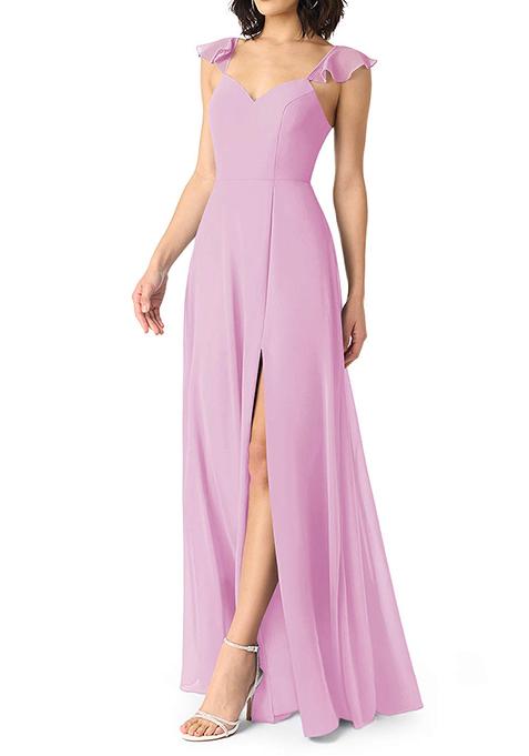 Candy Pink A-Line V-neck Ruched Chiffon Gown