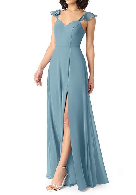 Moody Blue A-Line V-neck Ruched Chiffon Gown