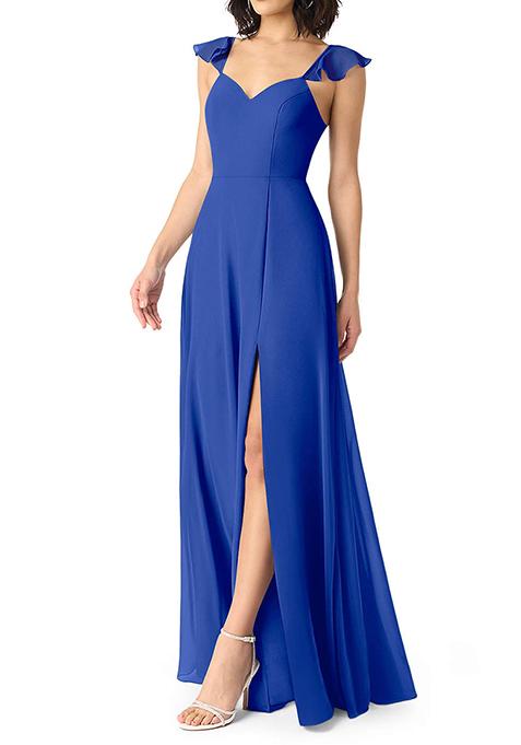 Royal Blue A-Line V-neck Ruched Chiffon Gown