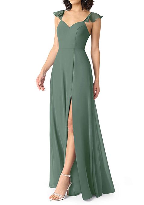 Ocean Green A-Line V-neck Ruched Chiffon Gown