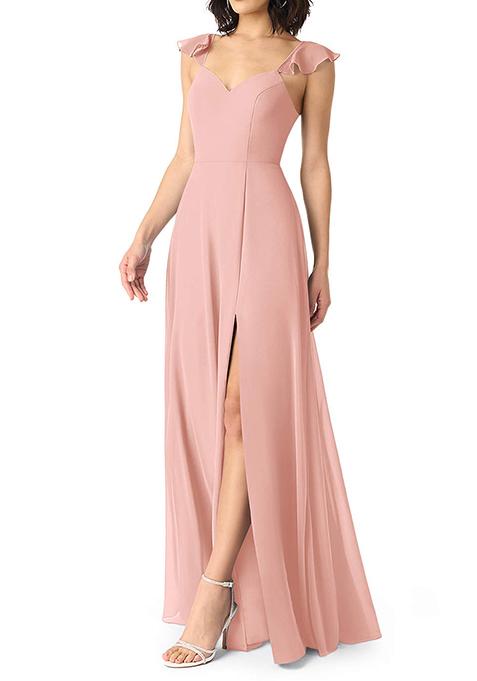 Light Pink A-Line V-neck Ruched Chiffon Gown