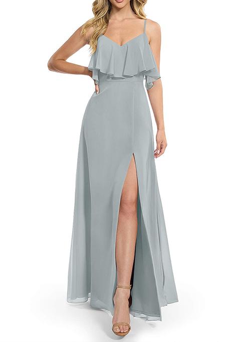 Dolphin Grey Flowy A-line Chiffon Gown