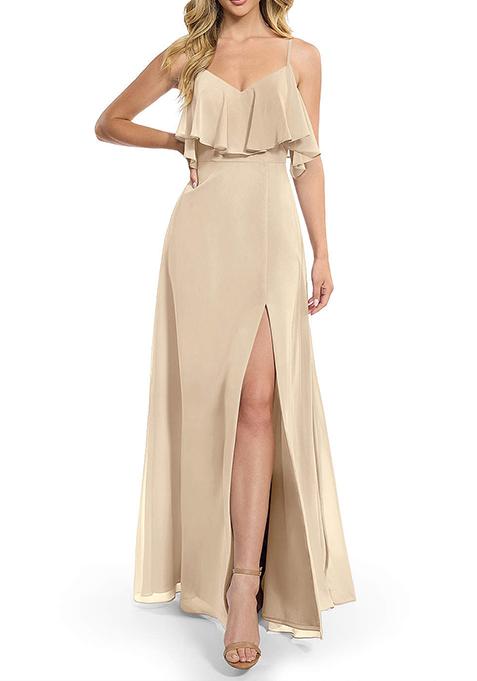 Cream Flowy A-line Chiffon Gown