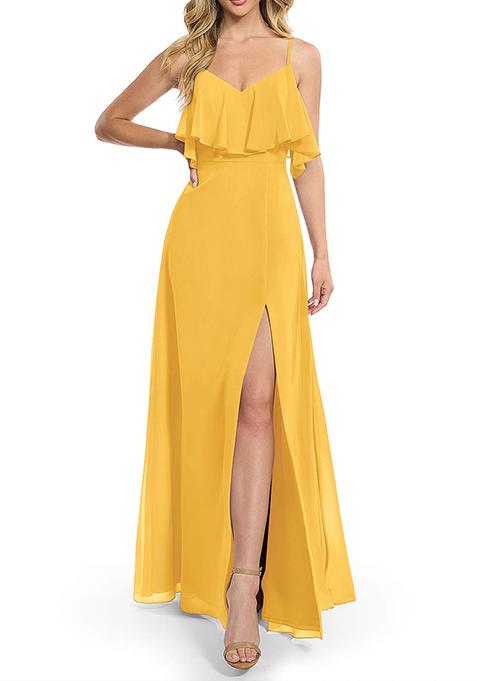 Yellow Flowy A-line Chiffon Gown