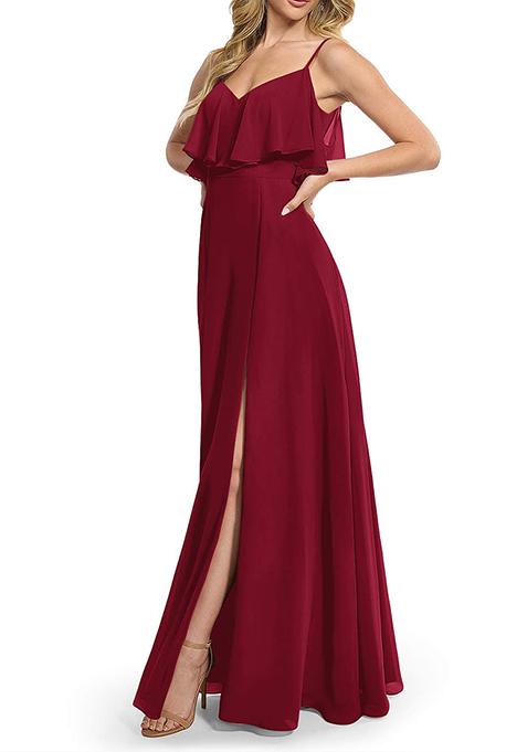 Burgundy Flowy A-line Chiffon Gown