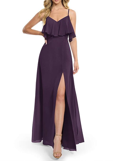 Purple Flowy A-line Chiffon Gown