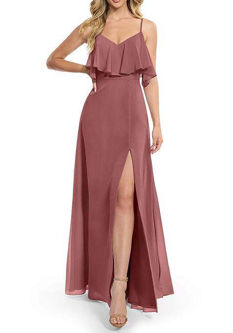 Dusty Pink Flowy A-line Chiffon Gown