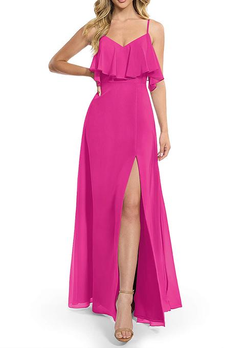 Fuchsia Flowy A-line Chiffon Gown