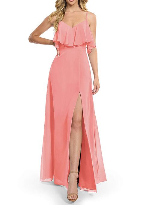 Coral Flowy A-line Chiffon Gown