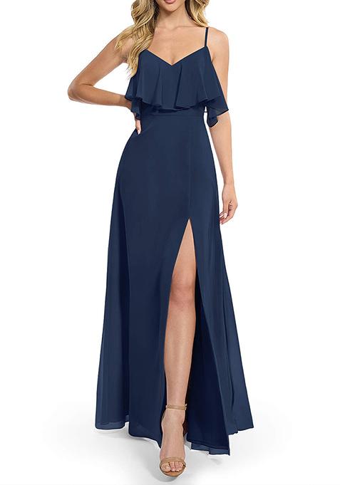 Dark Navy Flowy A-line Chiffon Gown