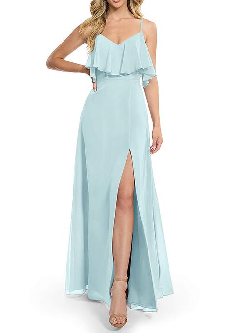 Sea Green Flowy A-line Chiffon Gown