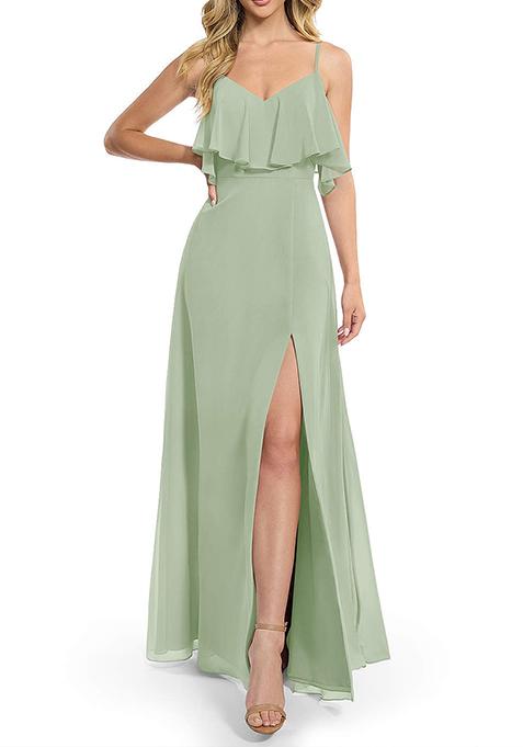 Sage Green Flowy A-line Chiffon Gown