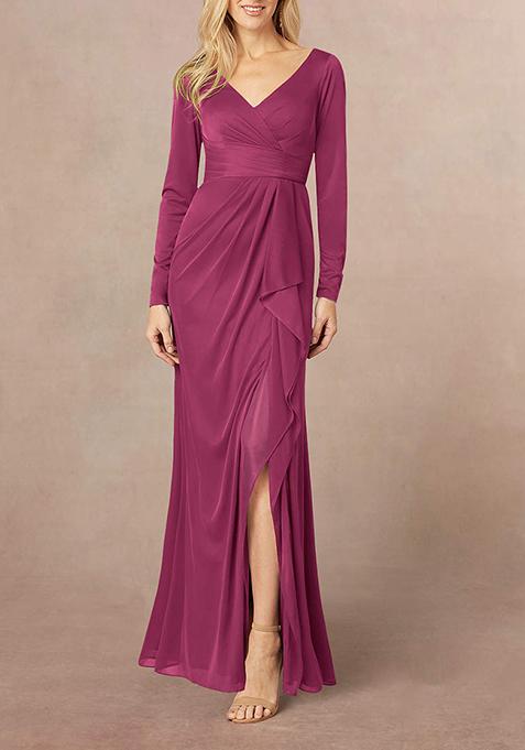 Purple Mermaid V-Neck Pleated Georgette Gown