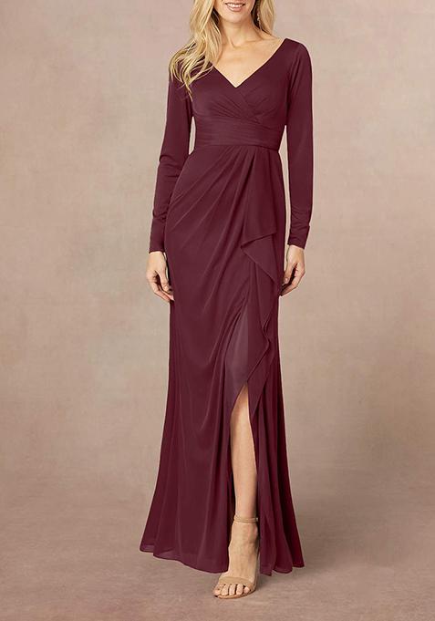 Purple Mermaid V-Neck Pleated Georgette Gown