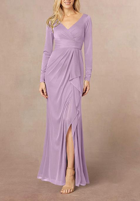 Lavender Mermaid V-Neck Pleated Georgette Gown