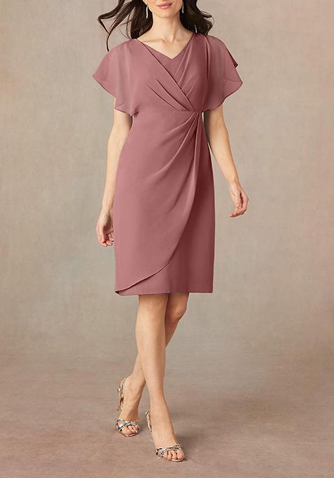 Desert Rose Sheath V-Neck Pleated Georgette Dress